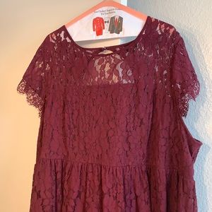 Torrid burgundy lace knee length dress, size 24/26